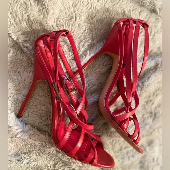 Manolo Blahnik RED Strappy Heels - Picture 5 of 16